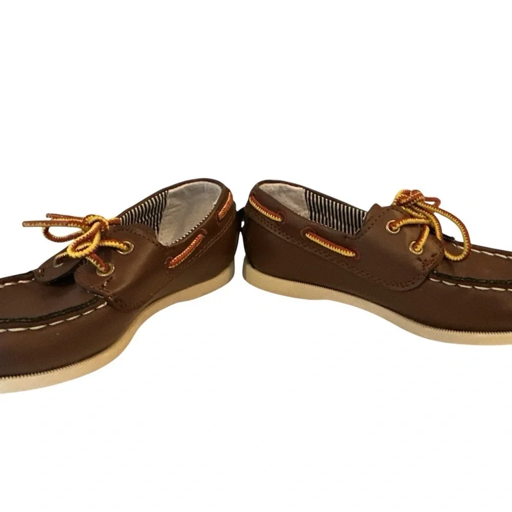OshKosh B' Gosh Boy Brown Boat Shoes Loafers Heel Pull Tab Slip On Sz 10 VTG